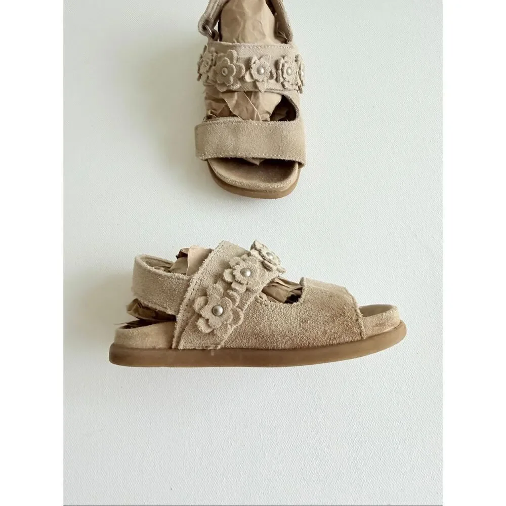 Zara baby floral sandals beige suade leather size 7